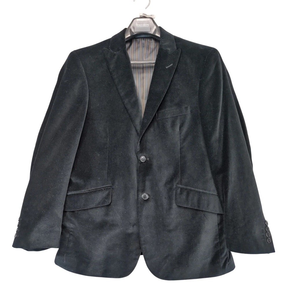 Madison Black Velour Blazer Mens 38S 2-Button Double Vented Evening Out Academia